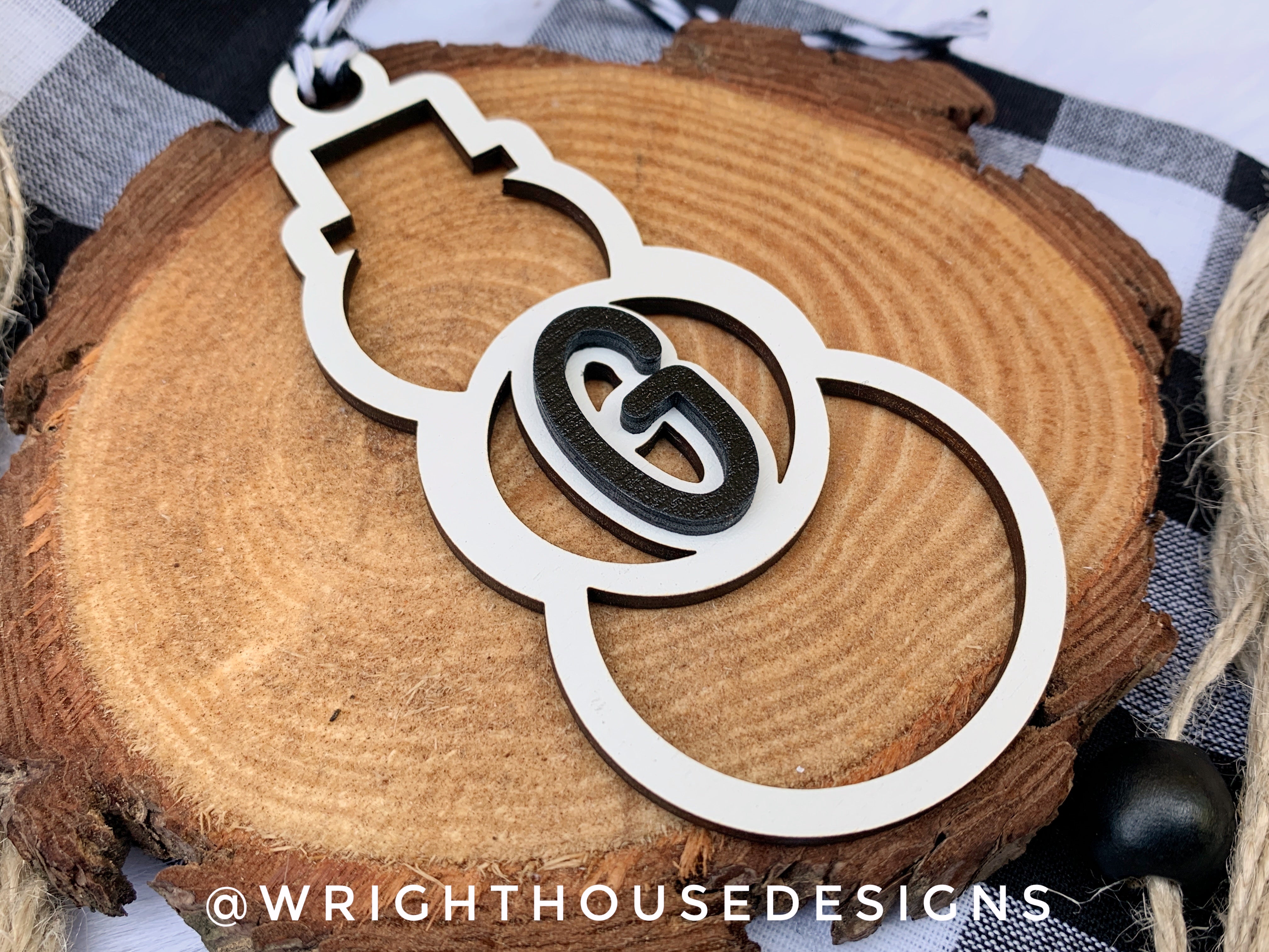Personalized Snowman - Monogram Name Initial - Wooden Christmas Tree Ornament - Gift Bag Tag - Handmade - Winter Decor - Holiday Gift
