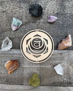 Load image into Gallery viewer, Chakra Symbols - Wood Crystal Grids - Coaster - Coffee and Tea - Meditation Guide
