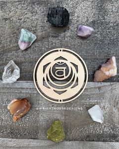 Chakra Symbols - Wood Crystal Grids - Coaster - Coffee and Tea - Meditation Guide