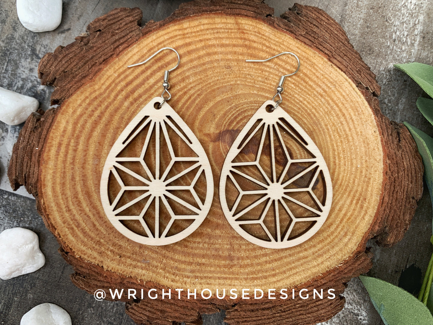 Geometric Teardrop Earrings - Style 2 - Select A Stain - Rustic Birch Wooden Handmade Jewelry