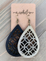 Load image into Gallery viewer, Gold and Black - Geometric Circle Pattern - Painted Wooden Earrings
