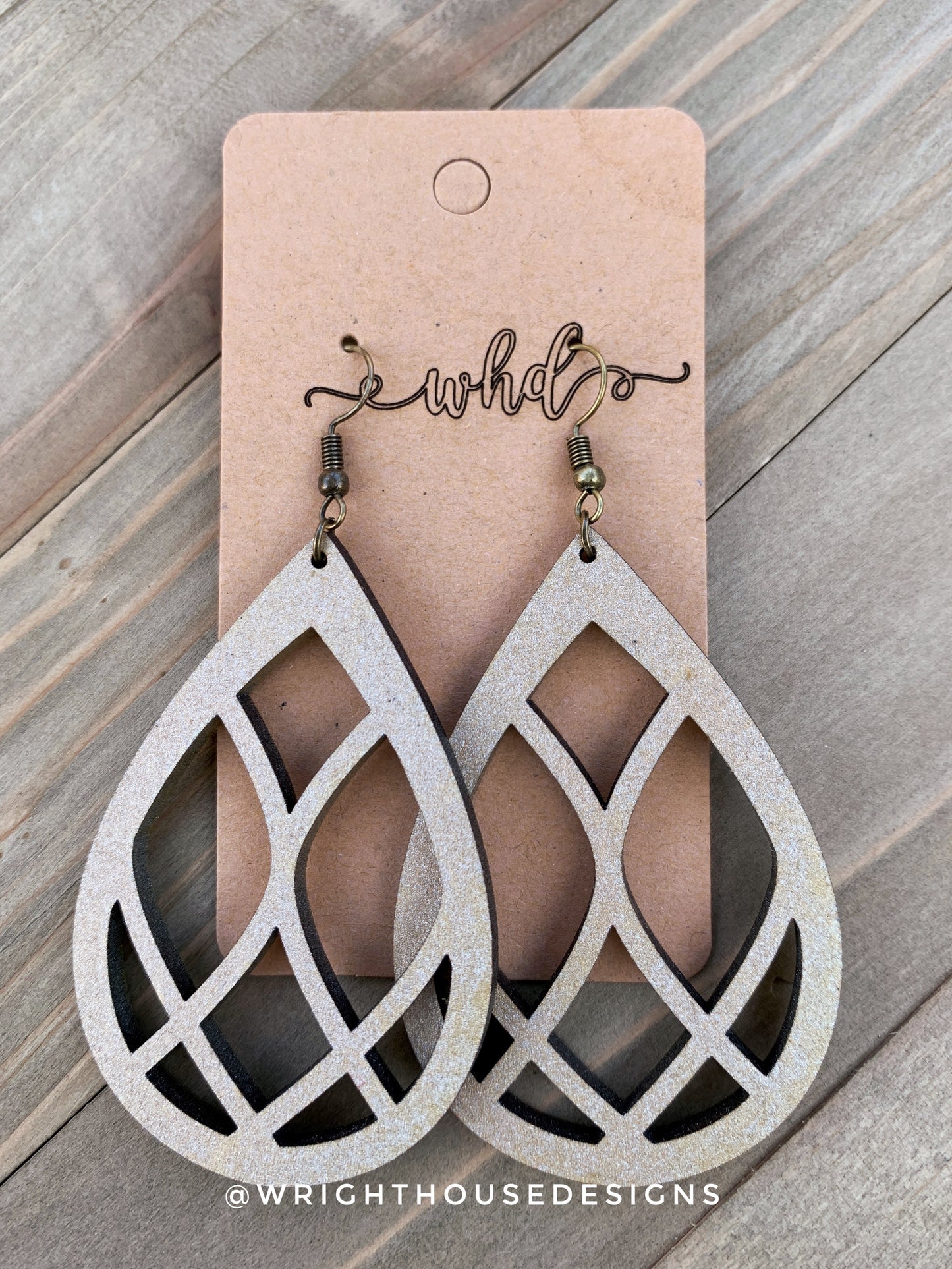 Gold and Silver Glitter - Geometric Loop Pattern - Painted Wooden Earrings