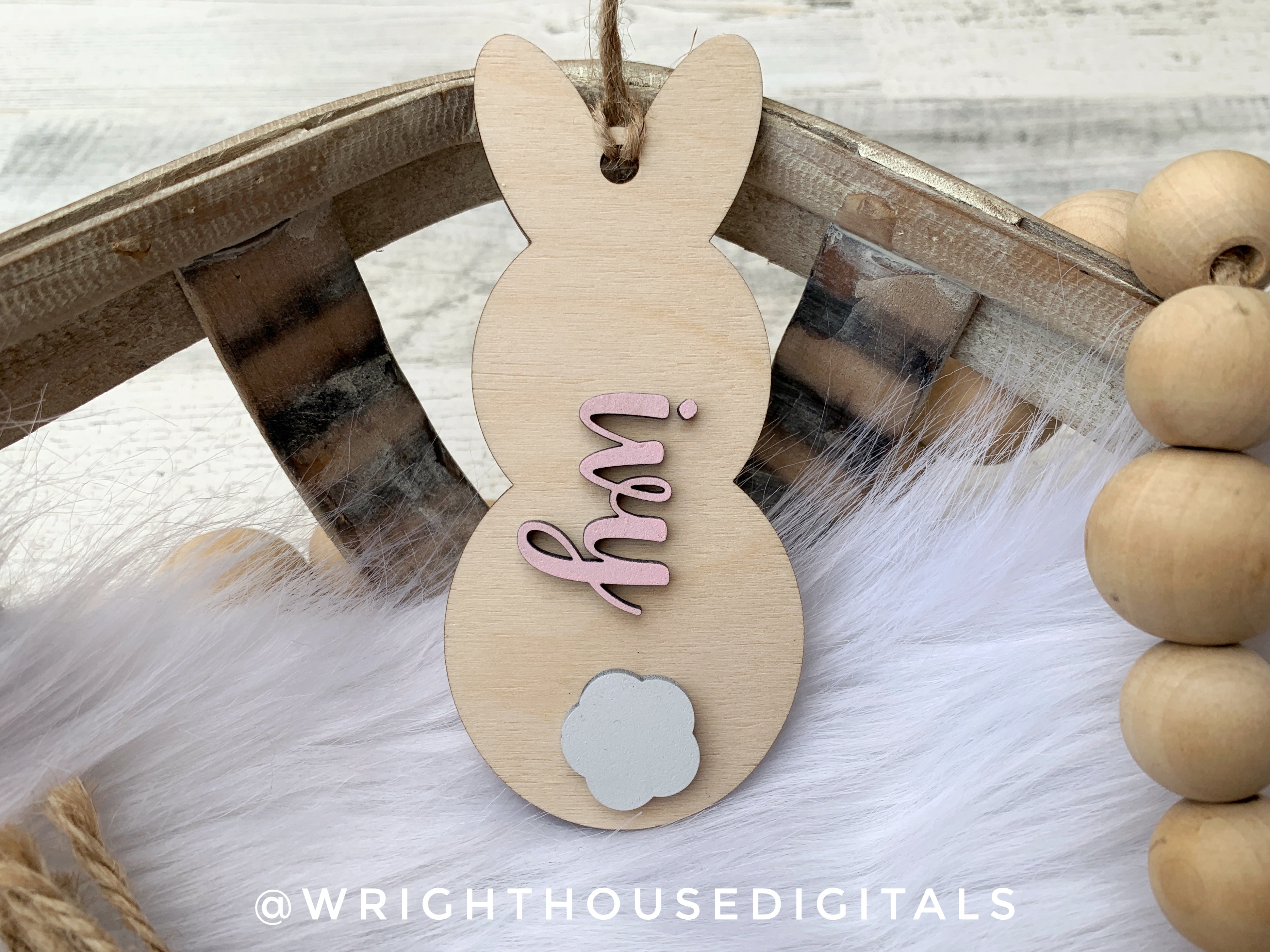 Minimalist Easter Bunny Basket Tag - Personalized Gift Bag Tag - Custom Wooden Name Tags - Baby Announcements