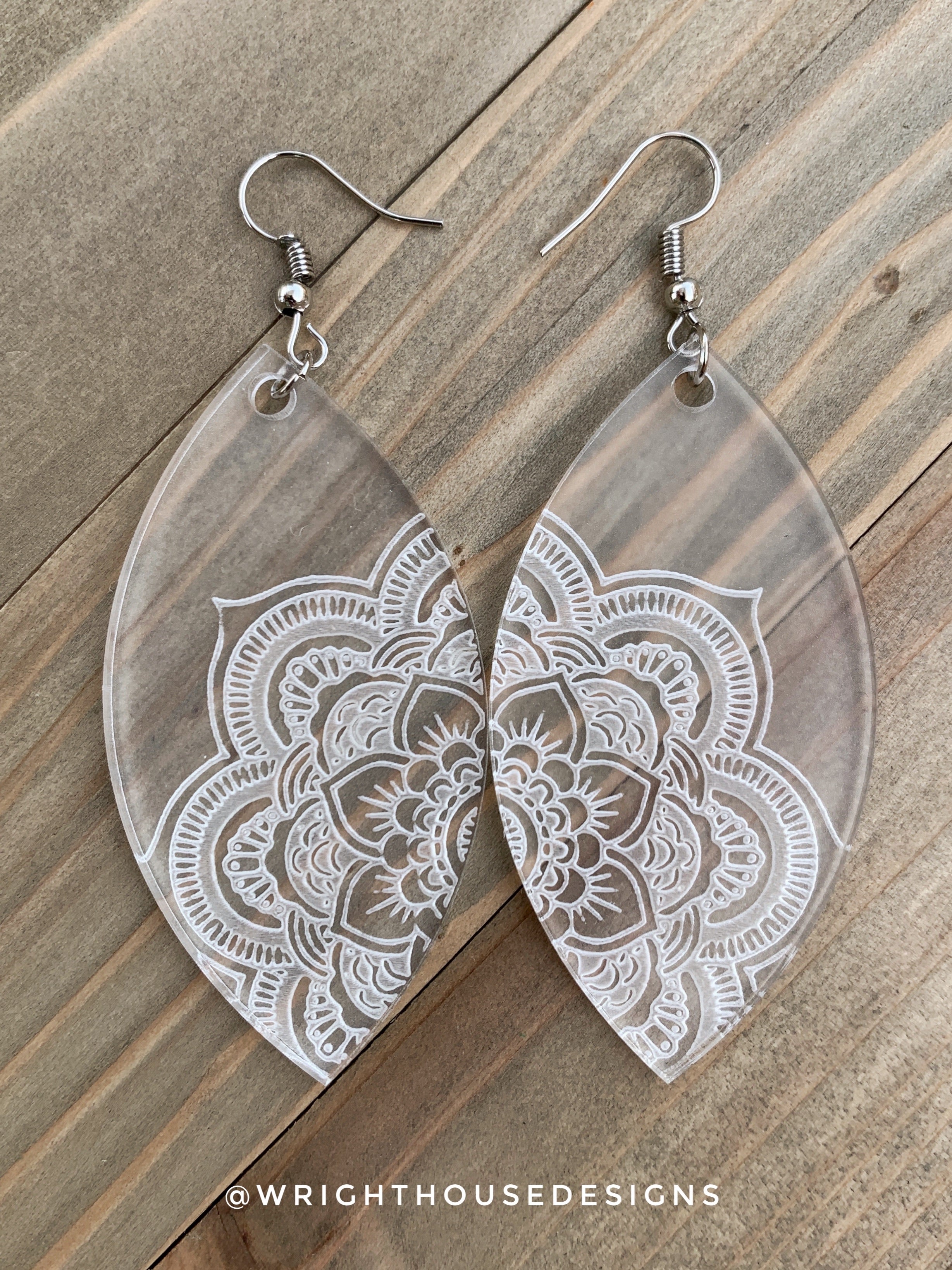 Symmetrical Floral Mandala - Acrylic Oblong Earrings