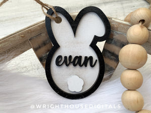 Farmhouse Easter Bunny Basket Tag - Personalized Gift Bag Tag - Custom Wooden Name Tags - Baby Announcements