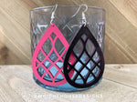 Load image into Gallery viewer, Pink and Black - Geometric Pattern - Painted Wooden Earrings
