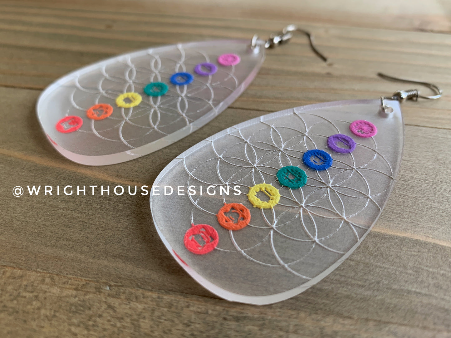 Chakra Flower of Life - Acrylic Pendant Earrings