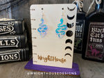 Load image into Gallery viewer, Celestial Snakes - Witchy Halloween Earrings - Engraved Iridescent  Acrylic Handmade Jewelry
