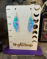 Load image into Gallery viewer, Dragonfly Wings - Witchy Earrings - Engraved Iridescent  Acrylic Handmade Jewelry
