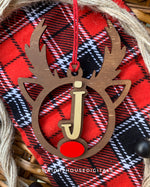Load image into Gallery viewer, Personalized Reindeer - Monogram Name Initial - Wooden Christmas Tree Ornament - Gift Bag Tag - Handmade - Winter Decor - Holiday Gift
