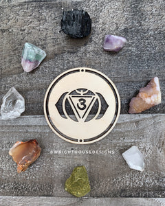 Chakra Symbols - Wood Crystal Grids - Coaster - Coffee and Tea - Meditation Guide