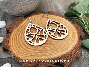 Geometric Teardrop Earrings - Style 9 - Select A Stain - Rustic Birch Wooden Handmade Jewelry