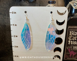 Dragonfly Wings - Witchy Earrings - Engraved Iridescent  Acrylic Handmade Jewelry