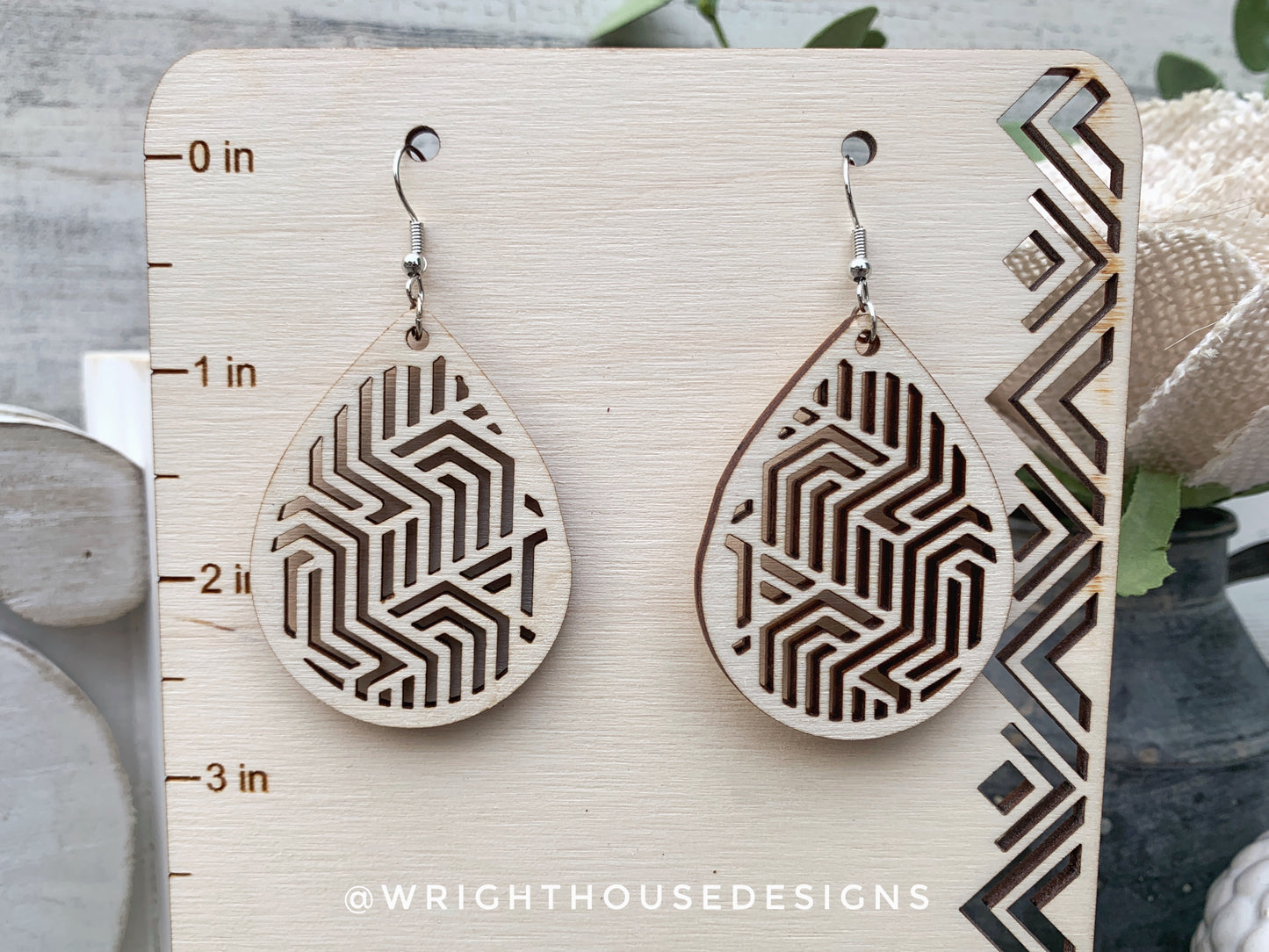 Geometric Teardrop Earrings - Style 1 - Select A Stain - Rustic Birch Wooden Handmade Jewelry