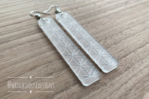 Flower of Life Dangle Earrings - Engraved Clear Acrylic - Laser Cut Accessories - Handmade Jewelry