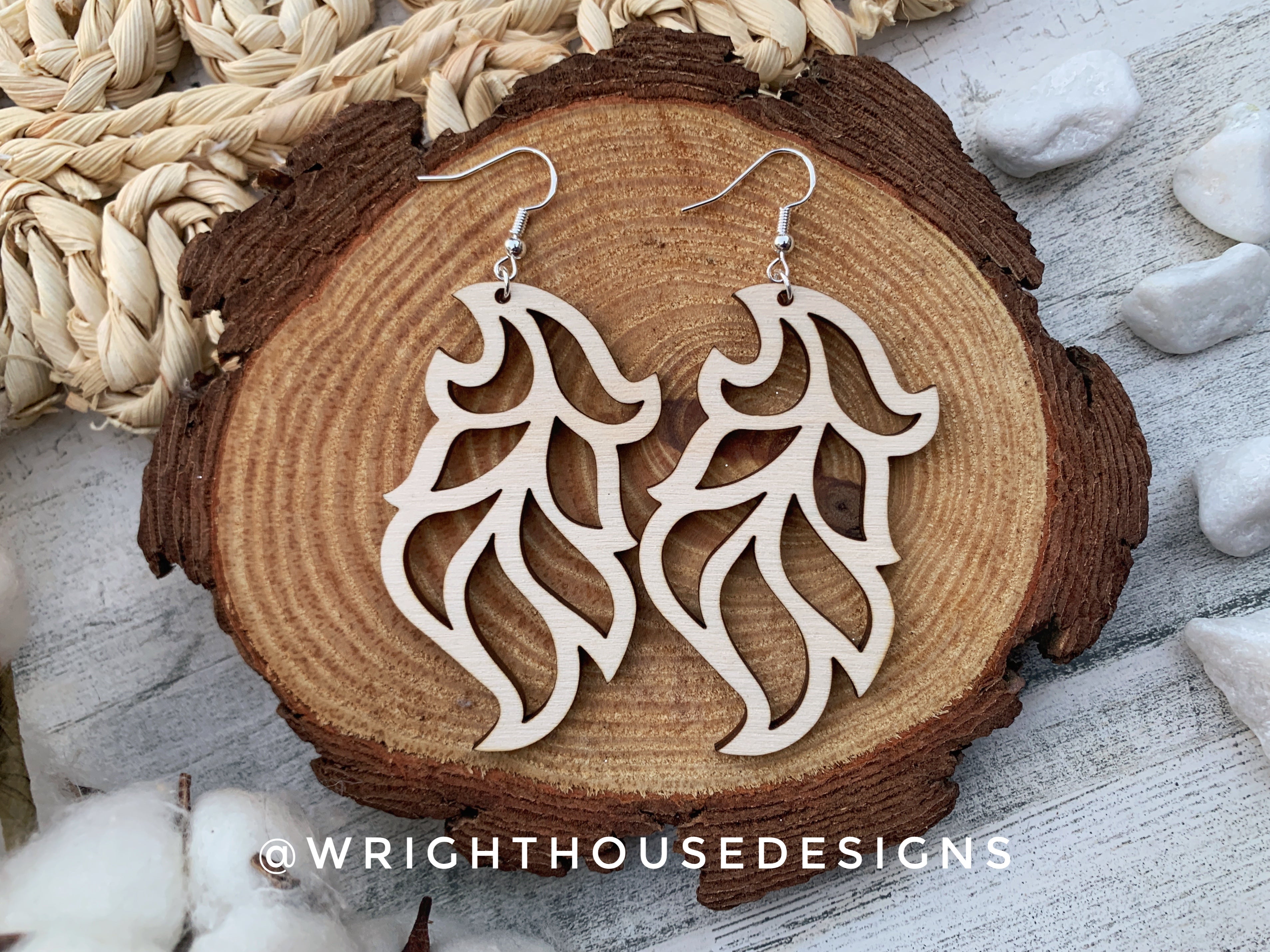 Peacock Feather Dangle Earrings - Style 1 - Rustic Birch Wooden Handmade Jewelry