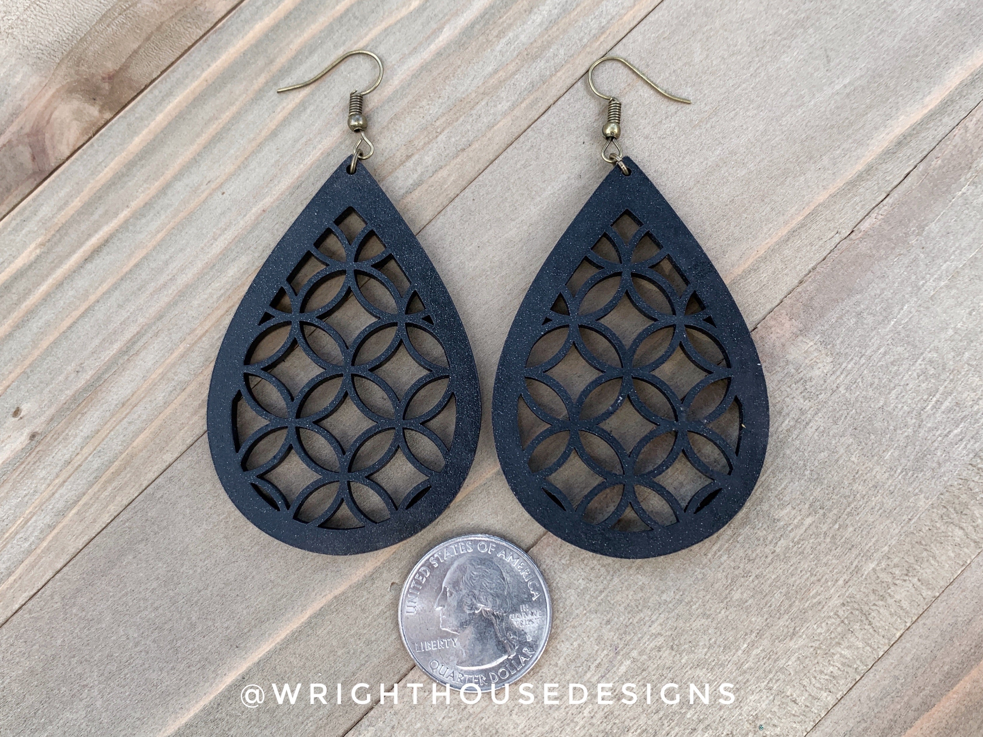 Gold and Black - Geometric Circle Pattern - Painted Wooden Earrings