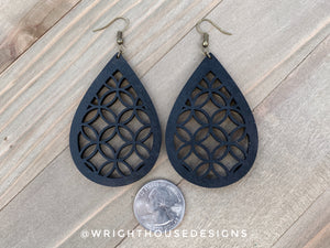 Gold and Black - Geometric Circle Pattern - Painted Wooden Earrings