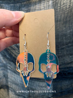 Load image into Gallery viewer, Gothic Style Bird Skulls - Witchy Halloween Earrings - Iridescent Acrylic Handmade Jewelry
