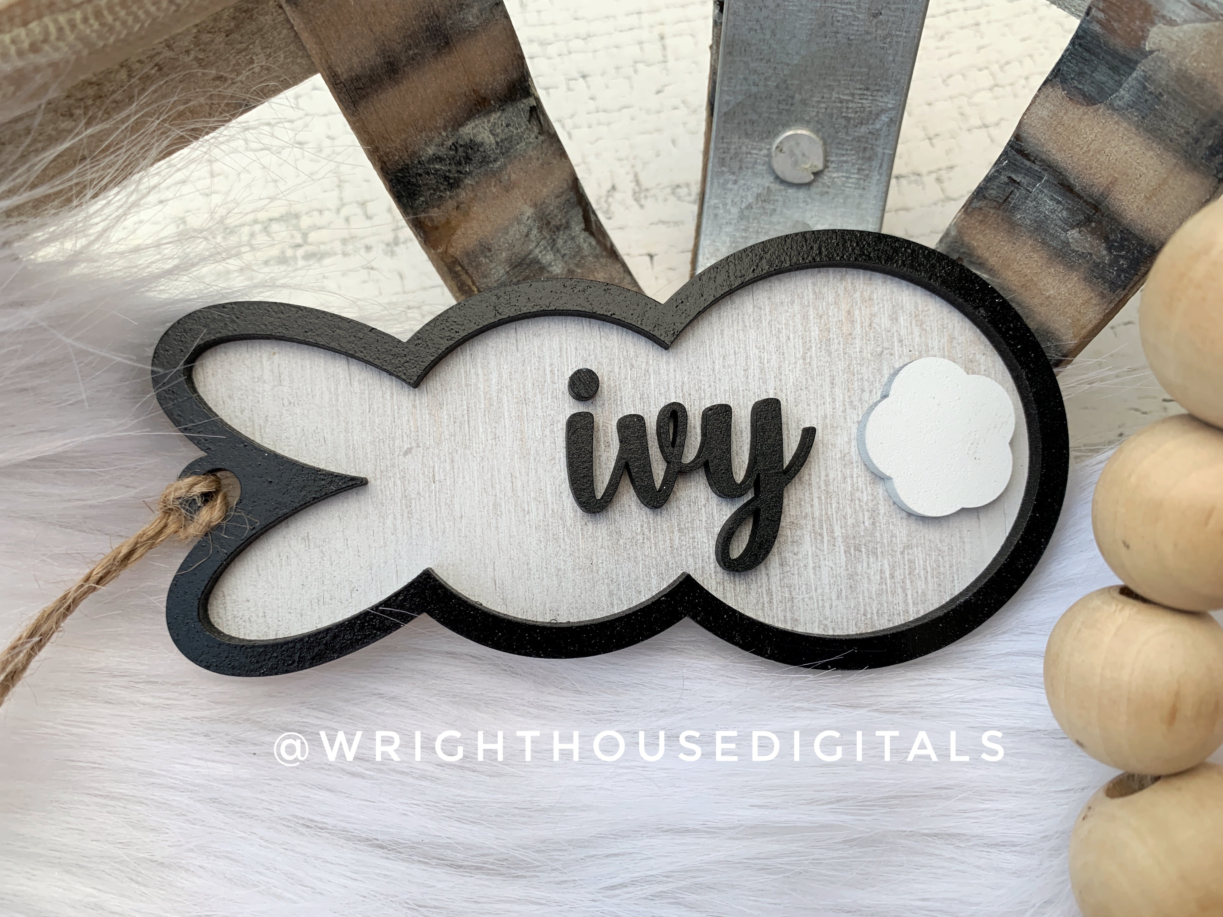 Farmhouse Easter Bunny Basket Tag - Personalized Gift Bag Tag - Custom Wooden Name Tags - Baby Announcements