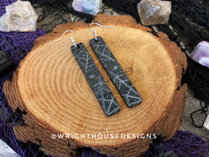 Engraved Spiderwebs - Halloween Earrings - Black Glitter Acrylic Handmade Jewelry