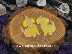 Skeleton Puppy Dogs - Halloween Earrings -Rainbow Iridescent Acrylic Handmade Jewelry