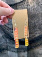 Load image into Gallery viewer, Engraved Moon Phase - Celestial Earrings - Rainbow Iridescent Acrylic Handmade Jewelry
