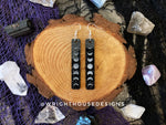 Load image into Gallery viewer, Engraved Moon Phase - Celestial Earrings - Black Glitter Acrylic Handmade Jewelry
