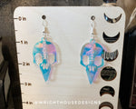 Load image into Gallery viewer, Gothic Style Bird Skulls - Witchy Halloween Earrings - Iridescent Acrylic Handmade Jewelry
