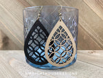 Load image into Gallery viewer, Gold and Black - Geometric Circle Pattern - Painted Wooden Earrings
