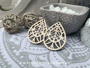 Geometric Teardrop Earrings - Style 6 - Select A Stain - Rustic Birch Wooden Handmade Jewelry