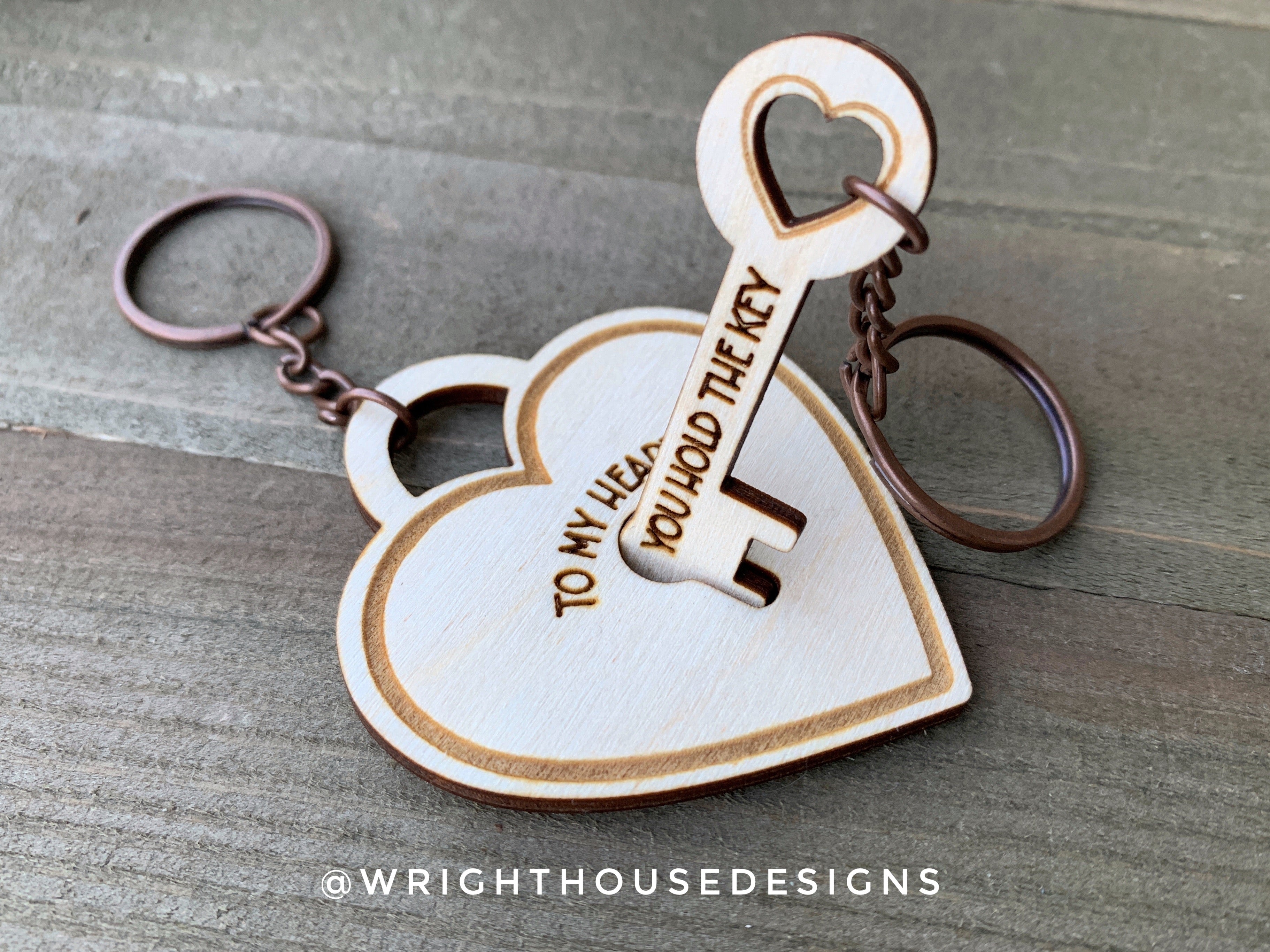 Valentine's Lock & Key Interlocking Wooden Keychain