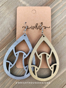Gold and Silver - Geometric Chain Pattern - Painted Wooden Earrings