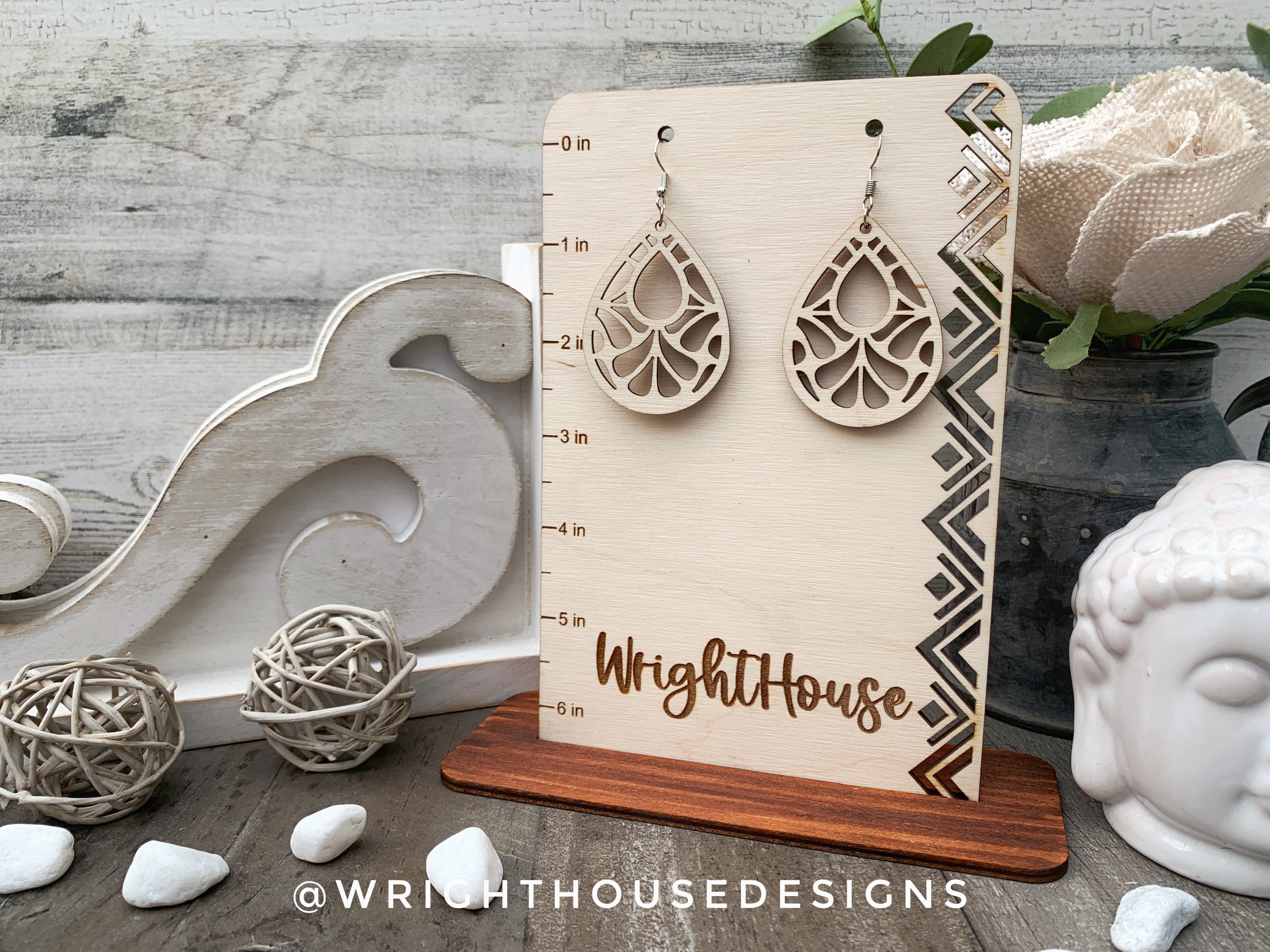 Geometric Teardrop Earrings - Style 9 - Select A Stain - Rustic Birch Wooden Handmade Jewelry