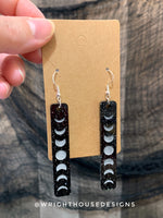 Load image into Gallery viewer, Engraved Moon Phase - Celestial Earrings - Black Glitter Acrylic Handmade Jewelry
