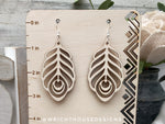 Load image into Gallery viewer, Peacock Feather Dangle Earrings - Style 3 - Rustic Birch Wooden Handmade Jewelry
