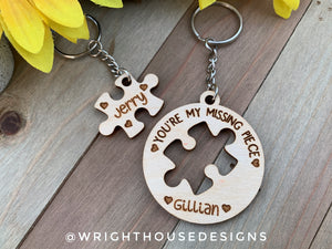 Valentine's Round & Puzzle Piece Duo Wooden Keychains