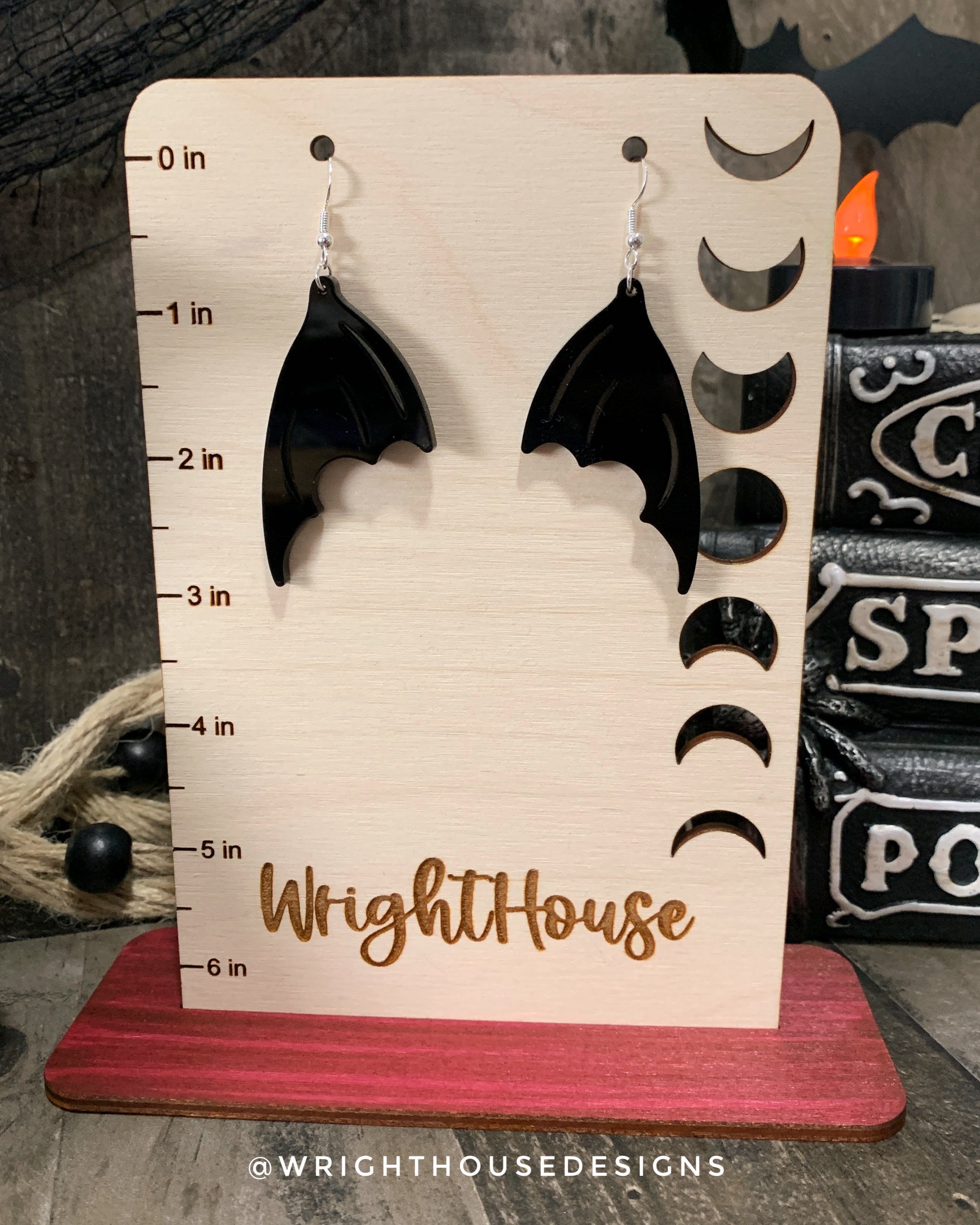 Witchy Black Bat Wings - Cut Halloween Earrings - Gloss Black Acrylic Handmade Jewelry