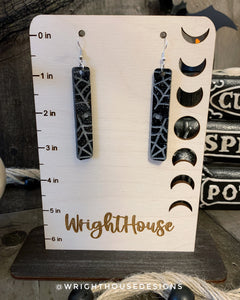 Spiderweb - Halloween Drop Earrings - Engraved Glitter Black Acrylic - Handmade Jewelry