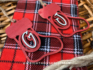Personalized Stocking - Monogram Name Initial - Wooden Christmas Tree Ornament - Gift Bag Tag - Handmade - Winter Decor - Holiday Gift