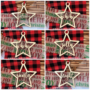 Wooden Star Christmas Tree Ornaments Set