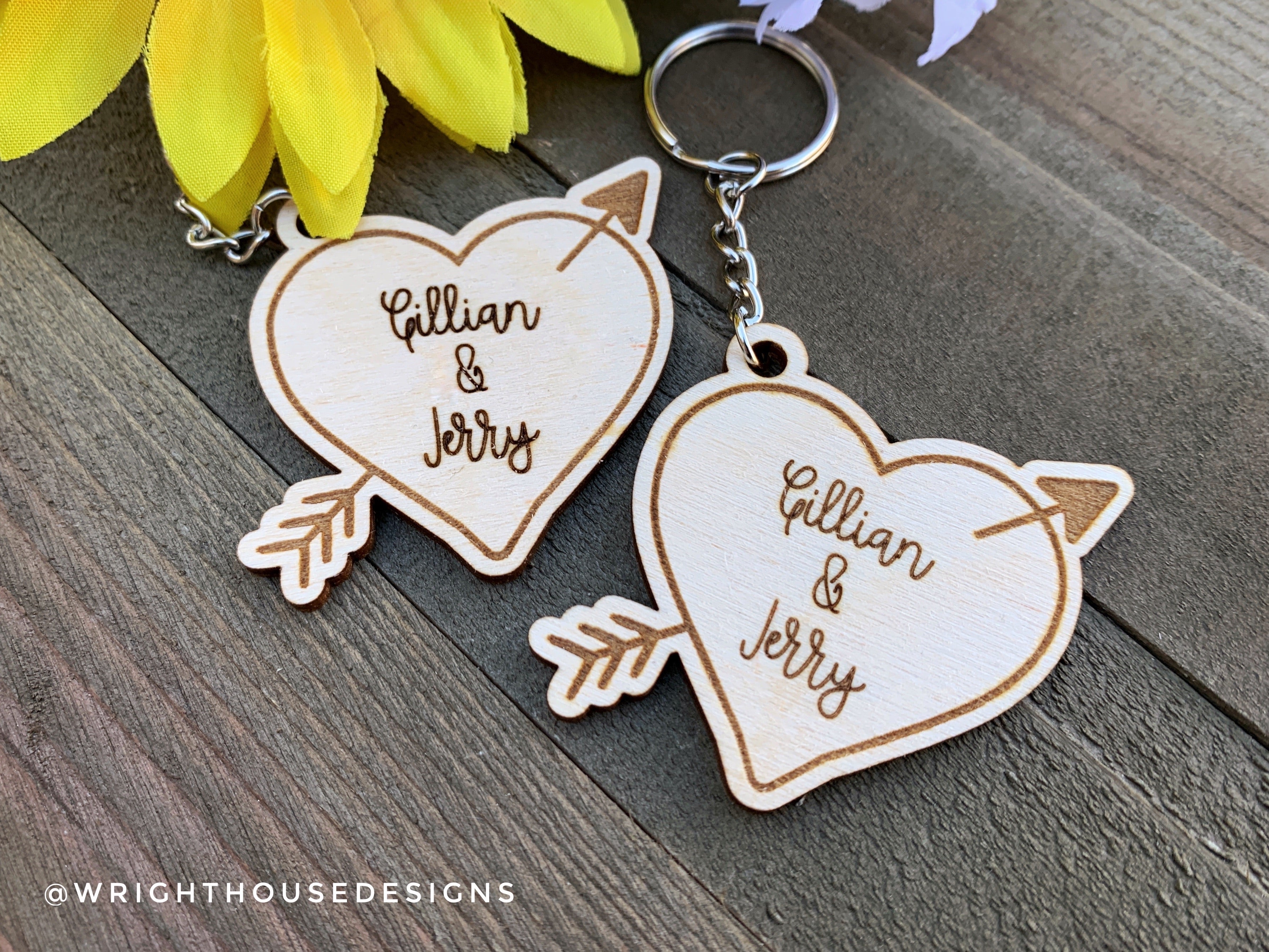 Personalized Valentine's Heart & Arrow Keychain - Wright House Designs