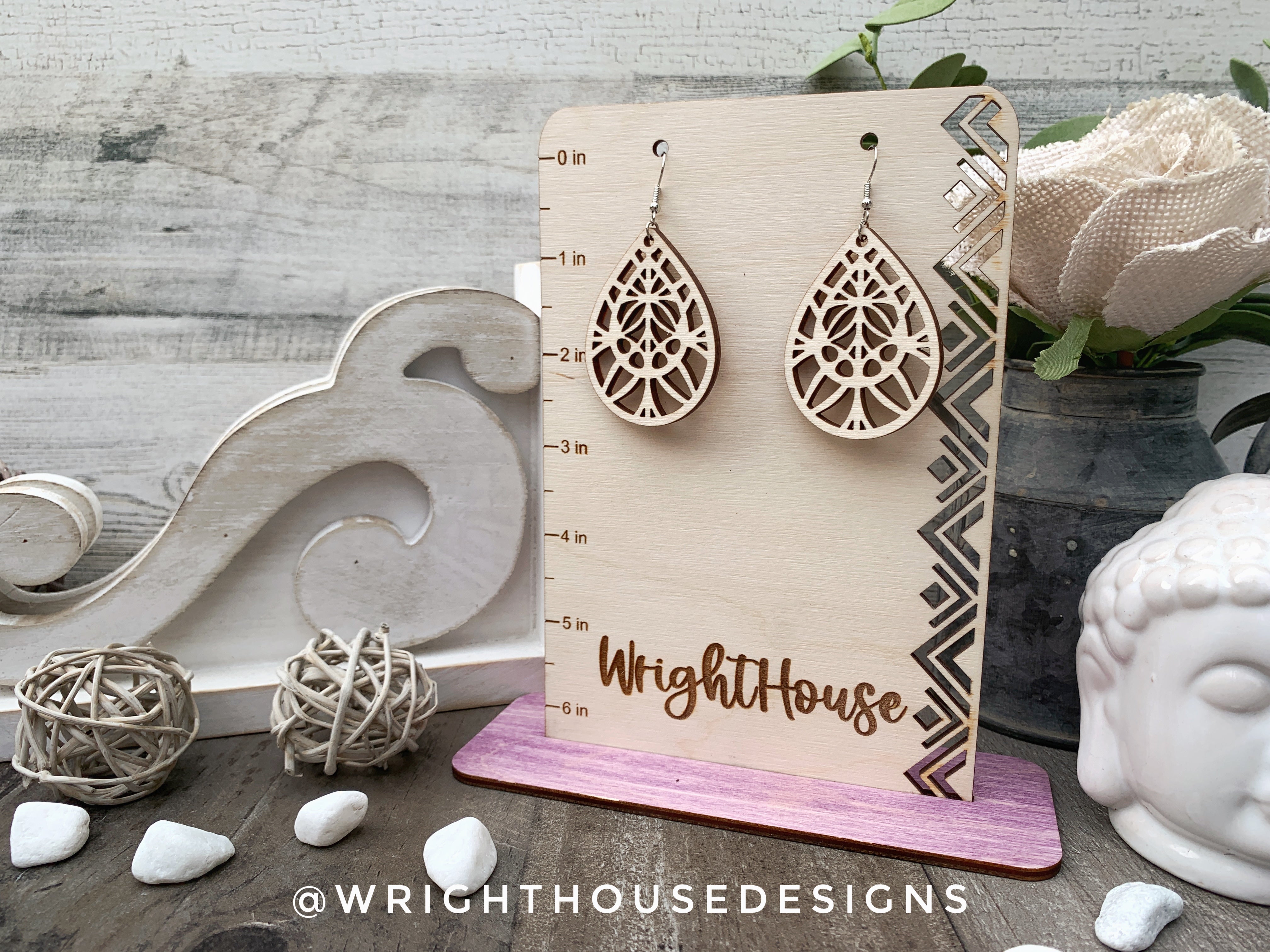 Geometric Teardrop Earrings - Style 6 - Select A Stain - Rustic Birch Wooden Handmade Jewelry