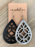 Load image into Gallery viewer, Silver and Black Circles - Geometric Pattern - Painted Wooden Earrings

