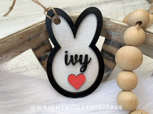Farmhouse Easter Bunny Basket Tag - Personalized Gift Bag Tag - Custom Wooden Name Tags - Baby Announcements