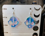 Load image into Gallery viewer, Gothic Style Cat Skulls - Witchy Halloween Earrings - Iridescent Acrylic Handmade Jewelry
