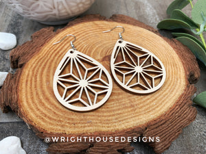 Geometric Teardrop Earrings - Style 2 - Select A Stain - Rustic Birch Wooden Handmade Jewelry
