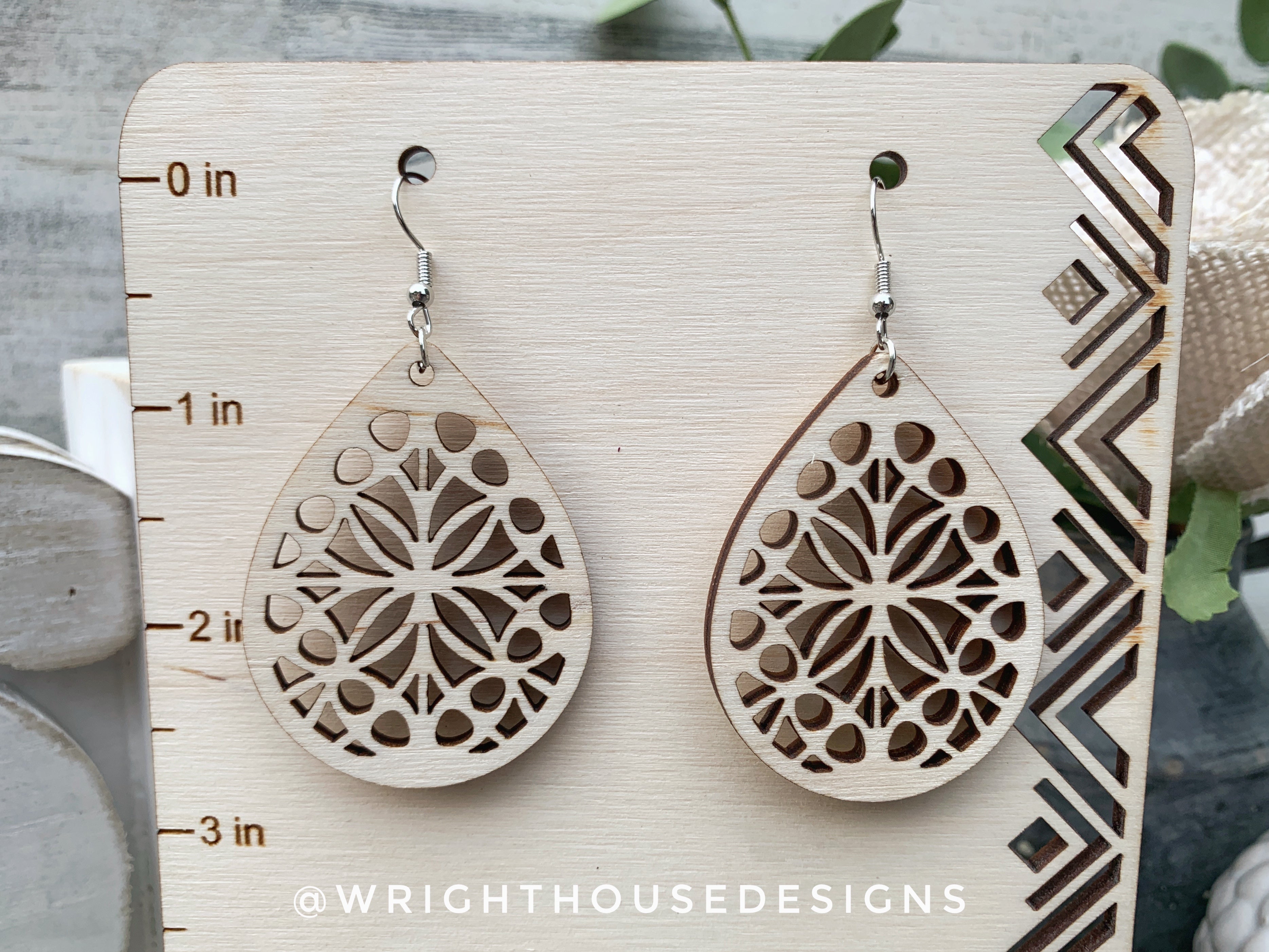 Geometric Teardrop Earrings - Style 3 - Select A Stain - Rustic Birch Wooden Handmade Jewelry