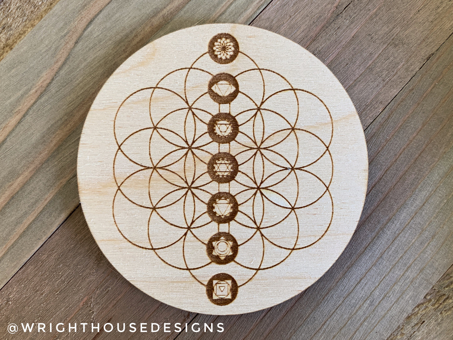 Chakra Flower of Life - Wooden Coasters and Grids