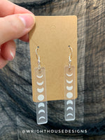 Load image into Gallery viewer, Engraved Moon Phase - Celestial Earrings - Frosted Acrylic Handmade Jewelry
